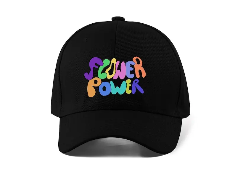 

Flower Power Hippie Logo Unisex Dtf Printed Baseball Cap Dad Hat Sport Cap