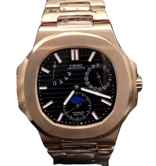 

Мужские автоматические механические часы moon phase, черные, синие