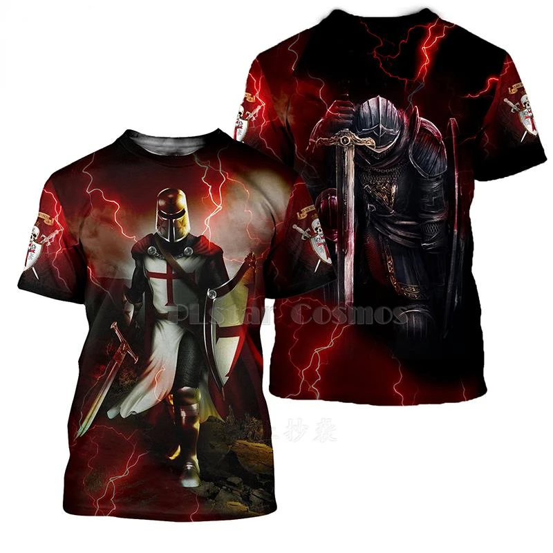 

Winter New Fashion 3D Cross Knight Print T-Shirt Men Cool O Neck Streetwear Tops