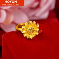 hoyon 24k yellow gold color 2022 new jewelry womens sunflower ring sand golden light ring for birthday gift free shipping