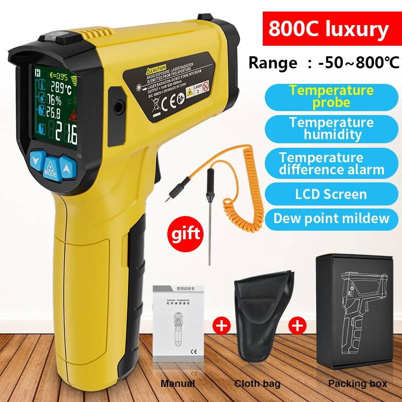 Infrared Thermometer Non-Contact Temperature Meter Gun Handheld Digital LCD Industrial Outdoor Laser Pyrometer IR Thermometer images - 6