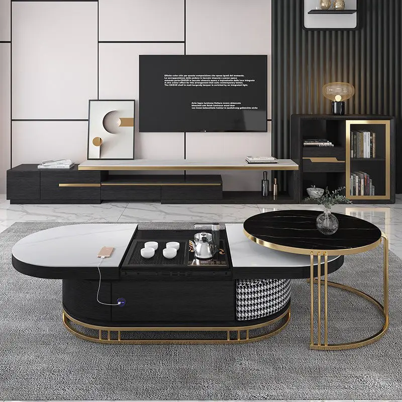 

High quality multifunctional lifting kungfu tea table, rock tea table, TV cabinet, light luxury tea table, simple tea table