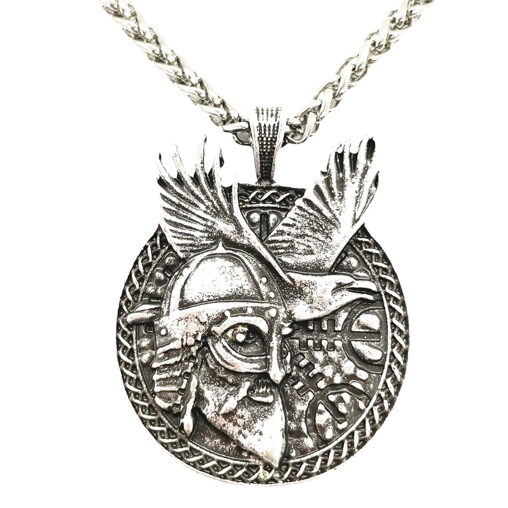

Raven Amulet Odin Pendant Norse Runes Jewelry Valknut Symbol Viking Necklace Talisman