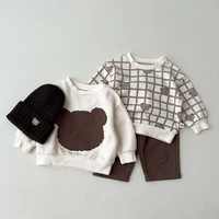 Autumn Toddler Clothing Set Cartoon Bear Baby Boy Girl Clothes Infant Patch Print Overalls Baby Cartoon Pullover Sweater Pants
