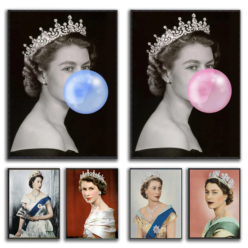 

Elegant Portrait Queen Elizabeth II Platinum Jubilee Bubblegum Wall Art British Royal Family Canvas Poster Home Decor Mark Gift