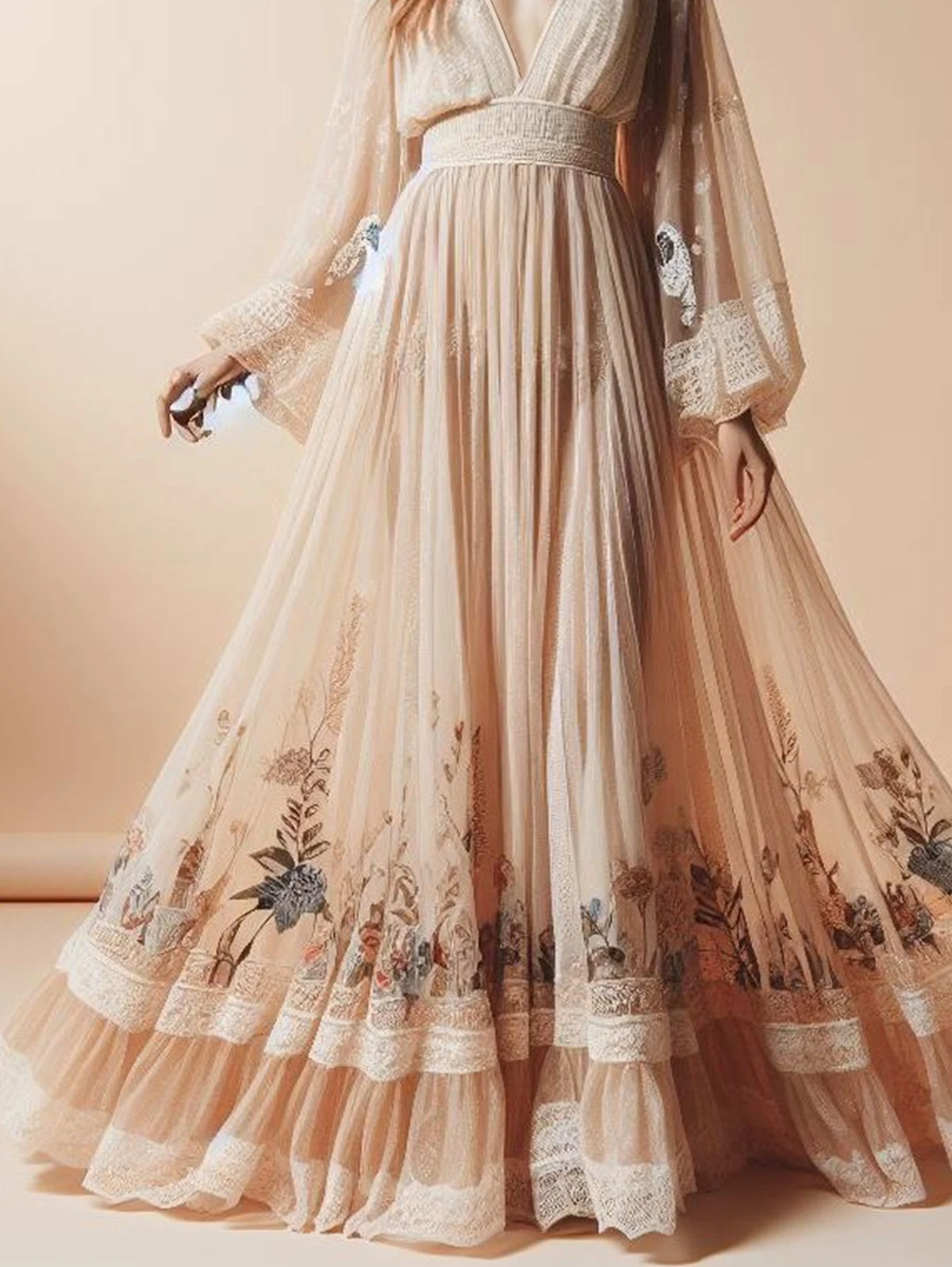 Женское 2024 сетчатое кружевное платье трапециевидной формы с цветочным принтом