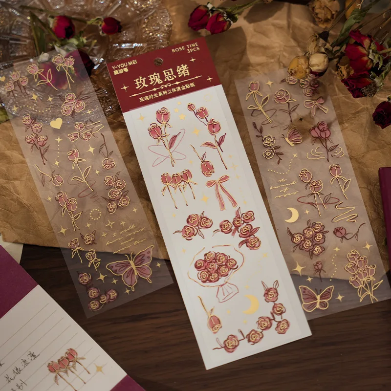 

Горячее тиснение 3 шт. наклейки розы ПВХ Скрапбукинг растение цветок Декоративные Diy канцелярские принадлежности альбом журнал этикетки на...