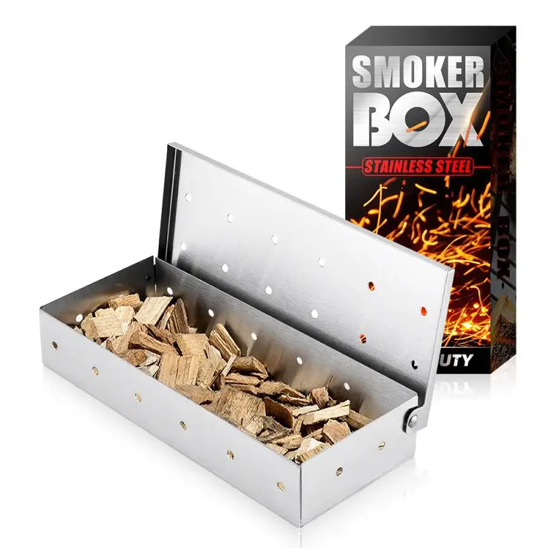 

Grill Smoker Box Starter Kit for Wood Chips Stainless Steel Bucket Style with Hinged Lid BBQ Grill Smoker Barbecue Grill Smoking