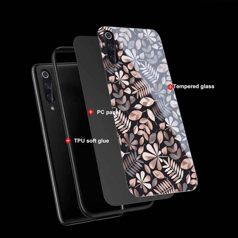 Чехол для телефона с изображением листьев и цветов для Xiaomi Redmi Note 10 8 9 7 11 Pro 8T Mi 11T 9T 10T A3 Lite Poco X3 F3 с защитным закаленным стеклом.