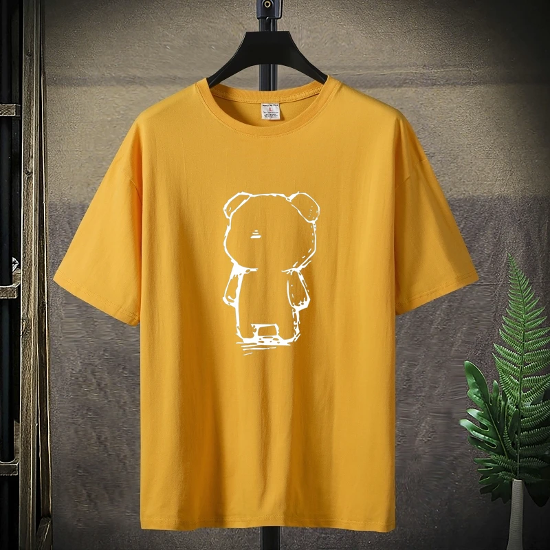 

2022Summer New White Bear MenTT-shirt Printed All-Matching Hong Kong Style Simple Short Sleeve