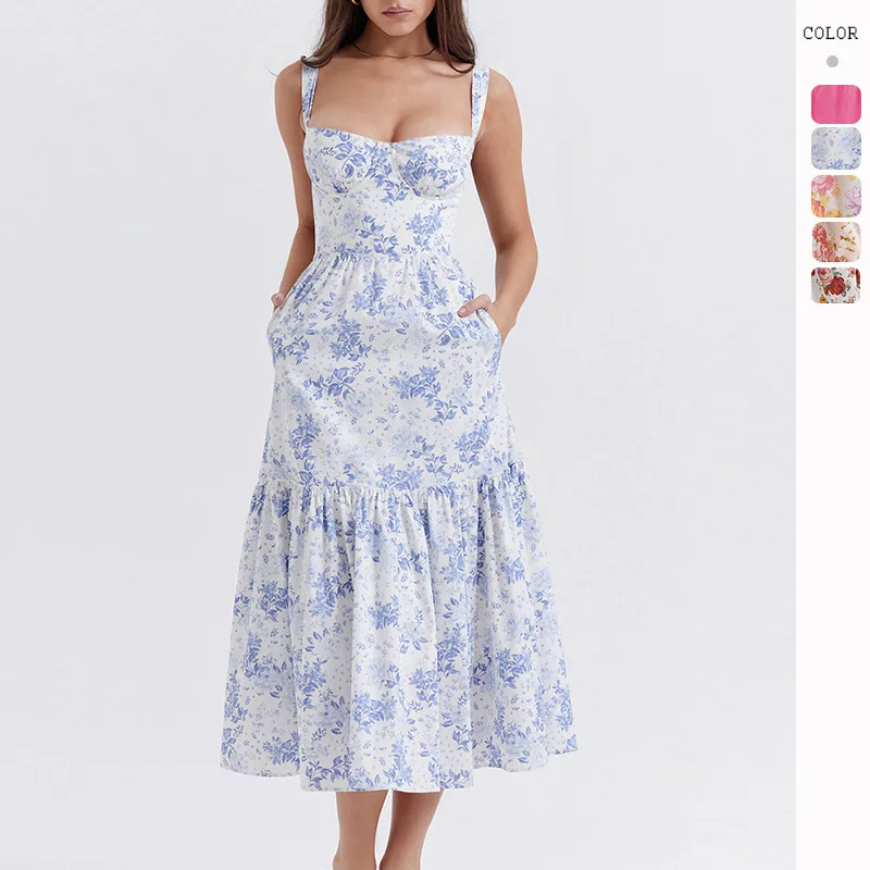 Элегантное женское модное платье 2024 весна/лето платья с цветочным принтом на