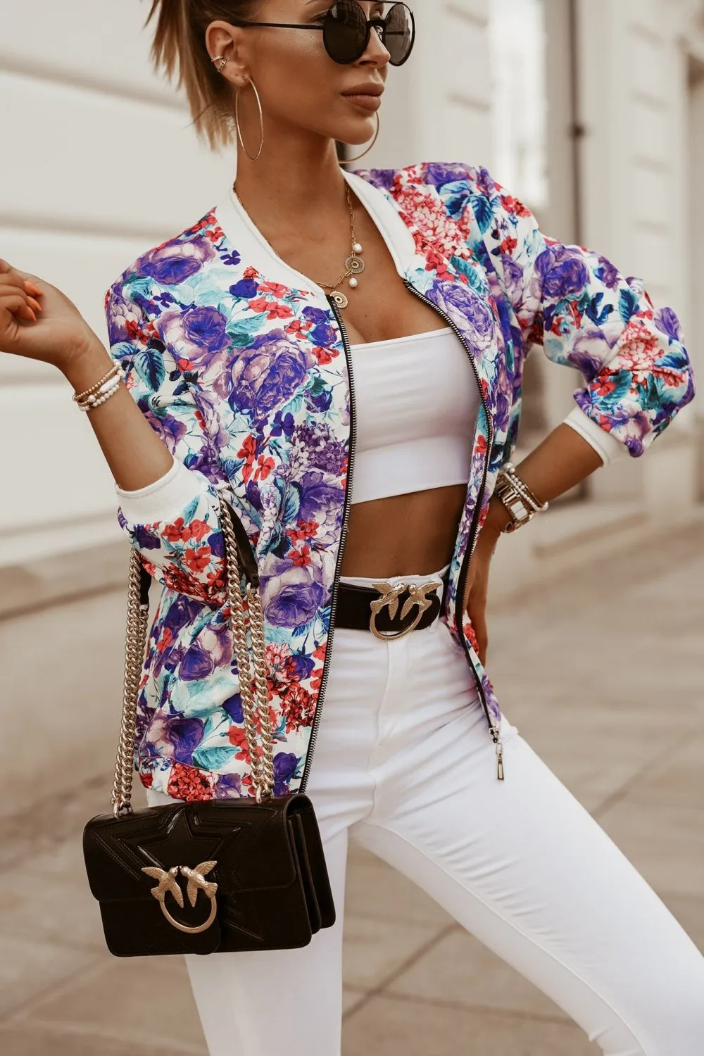 

Spring Autumn 2022 Slim Fit Long Sleeve Printed Short Jacket Women's Casual Zipper Loose Jacket