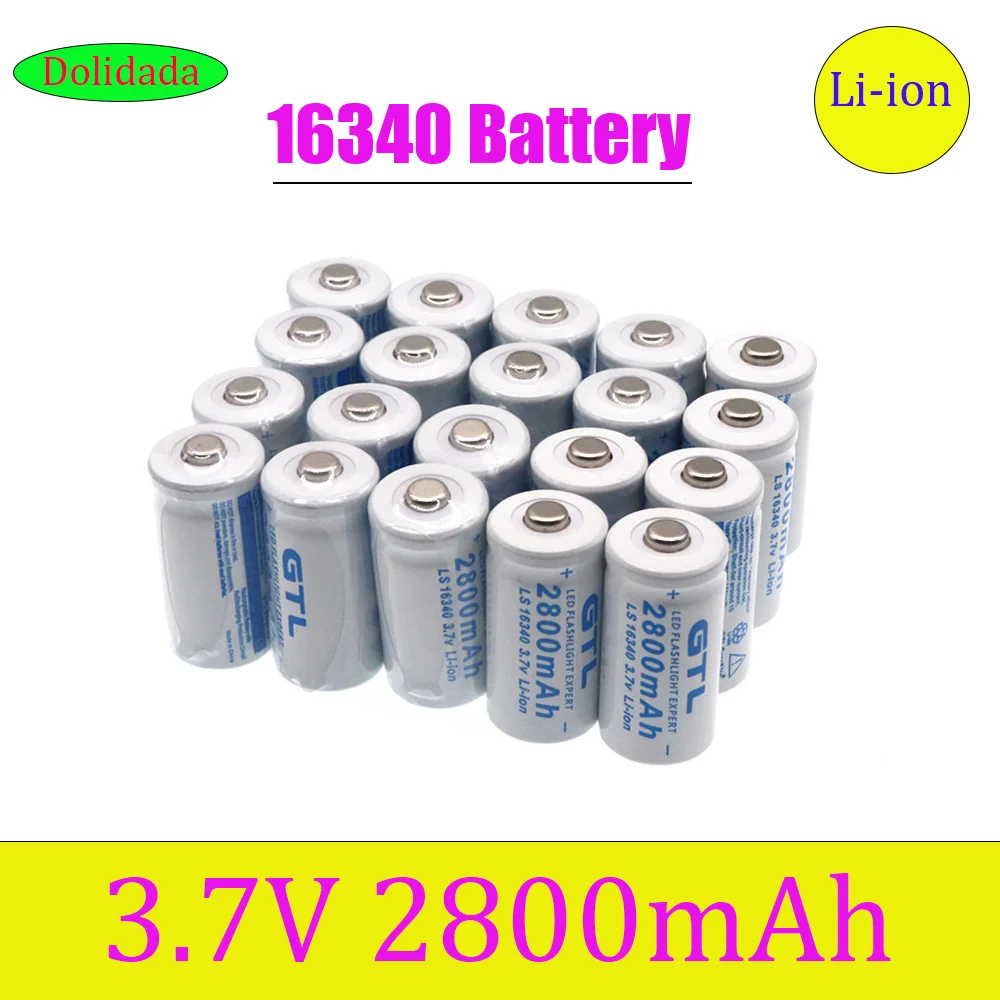 

16340 Battery 3.7V 2800mAh CR123A Rechargeable Li-ion Battery for Laser Pointer LED Light High Quality Flashlight Solar Panel