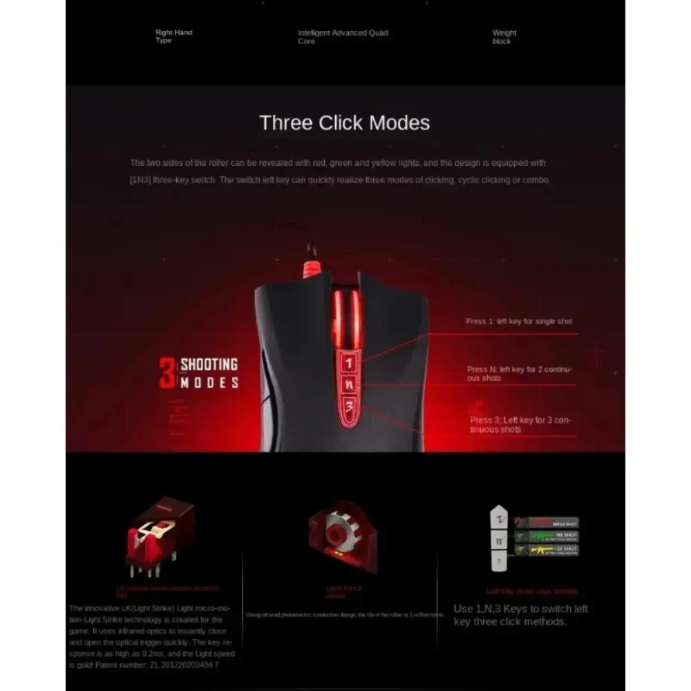Фото Игровая мышь A4tech Bloody A91 проводная, оптическая, с откликом 0.2 мс, 4000 CPI, программируемыми макросами для ПК, ноутбуков и геймеров FPS №4