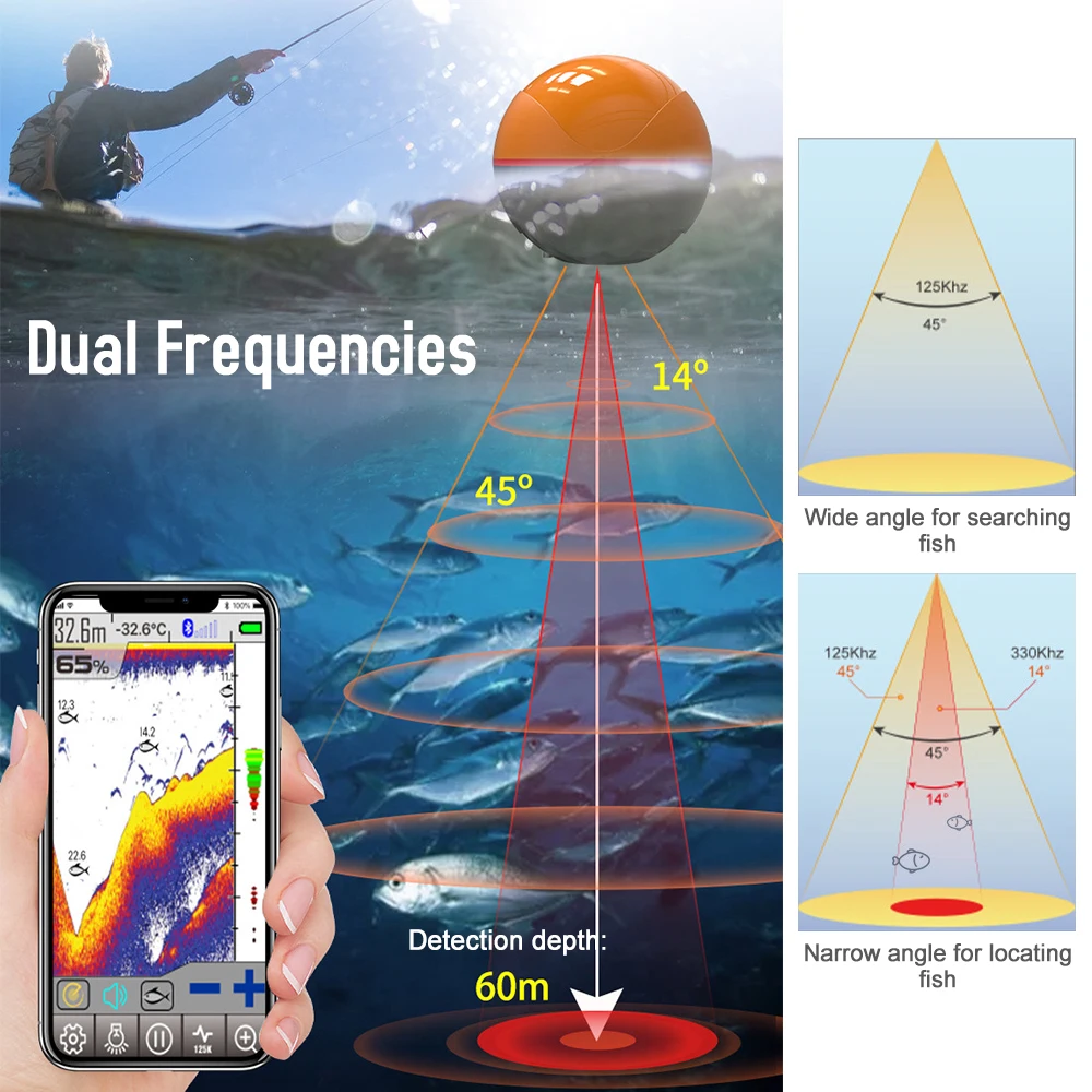 

Wireless BT Smart Fish Finder Built-in Fish Lure Light Portable Sonar Fishfinder for Kayak Boat Fishing Ice Fishing