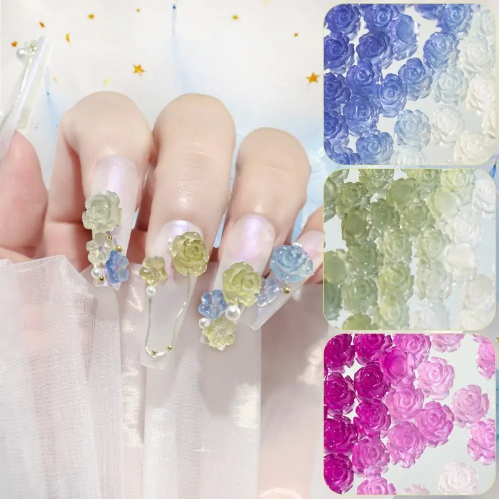 

Ice Transparent Aurora Nail Art Camellia Flowers Sweet Fresh Style Nail Art Decoration Rose Flowers Nail Jewelry DIY Decor Craft