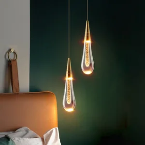Golden K9 Crystal LED Pendant Light Luxury Restaurant Bar Pendant Lamp Waterdrop Bubble Bedroom Bedside Hanging Lamp Suspension