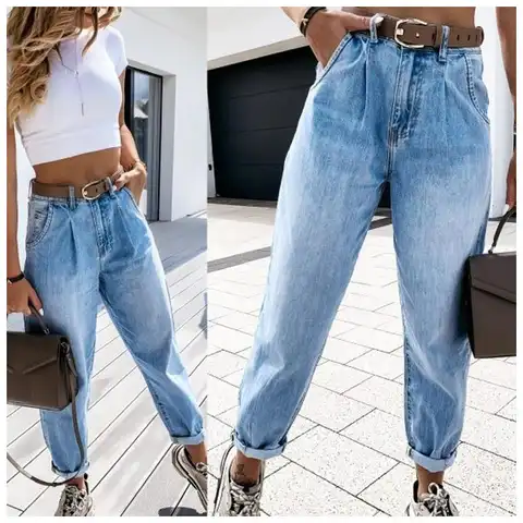 Jean Woman Mom Jeans Pants Boyfriend Jeans for Women with High Waist Leisure Trousers Ladies Jeans Denim