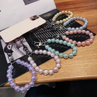 mobile phone lanyard colorful round beads hand beaded womens pendant mini portable chain colorful pendant phone anti lost sling