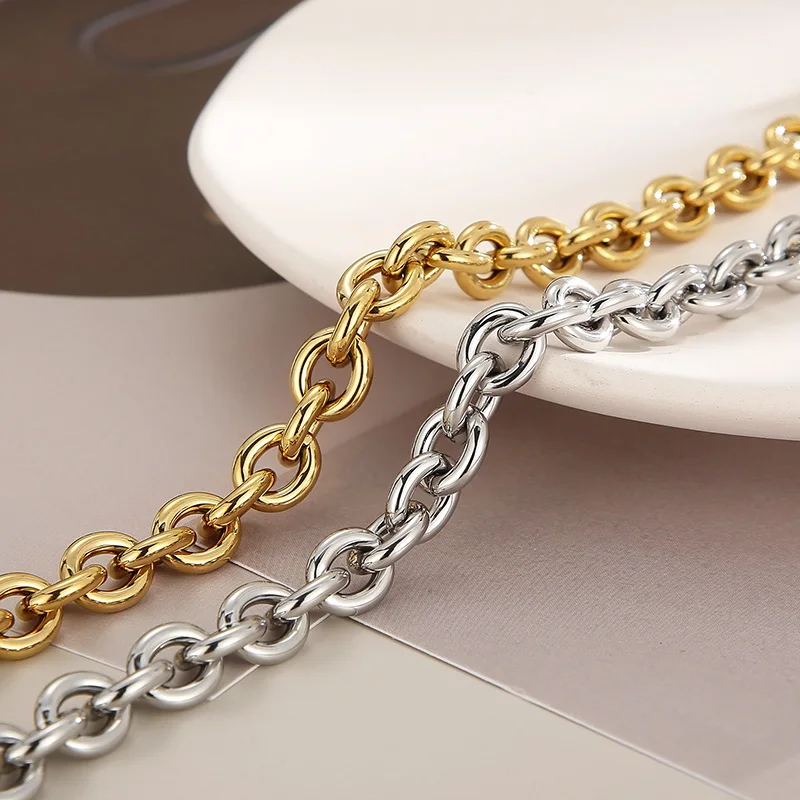 

Gold Silver Color Stainless Steel Cuban Link Chain Choker Male Necklace Bracelets Jewelry Set For Women Men