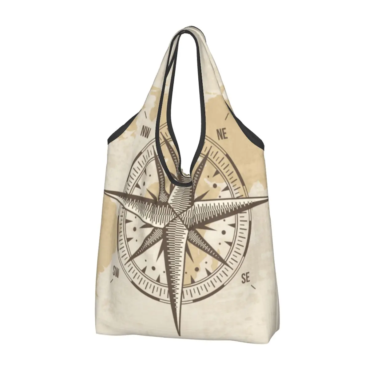 

Женская сумка для покупок с компасом, повседневная вместительная Складная Сумка-тоут на ремне с изображением старой карты мира