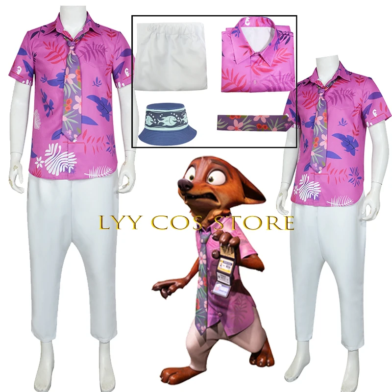 Аниме ZOO Nick Косплей Волк Уайлд Костюм Рубашка с лисой и галстук Брюки Шляпа