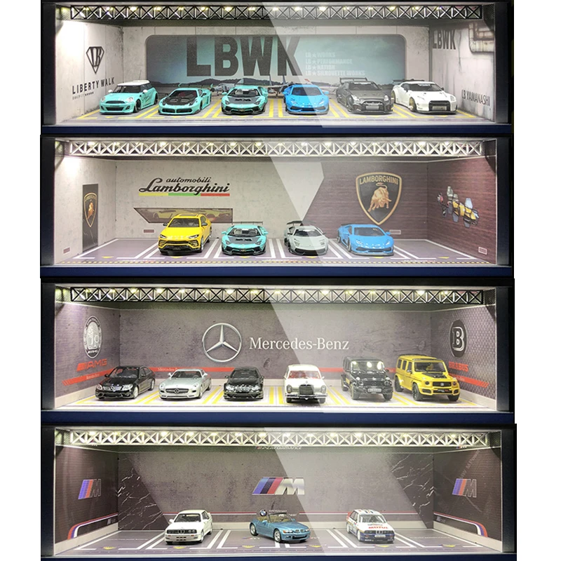 

1/64 Model Car Diorama Garage LED Lighting USB Connector Packing Lot Display Car Collection