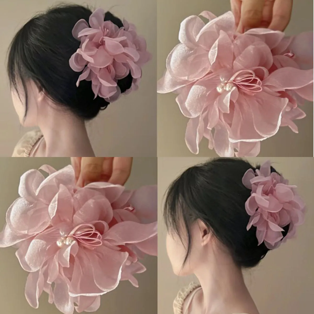 

Flower Mesh Hair Claw Red Pink Hair Crab Hair Clips Women Elegant Fashion Ponytail Hairpin Styling Tools Accessories