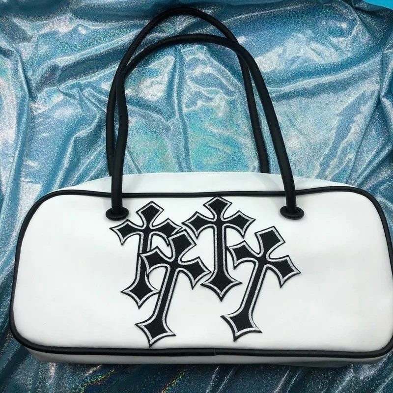 Xiuya Gothic Handbags for Women Y2k Vintage Harajuku Moto Biker Shoulder Bag Pu Leather Fashion Babes Street Big Bag Female