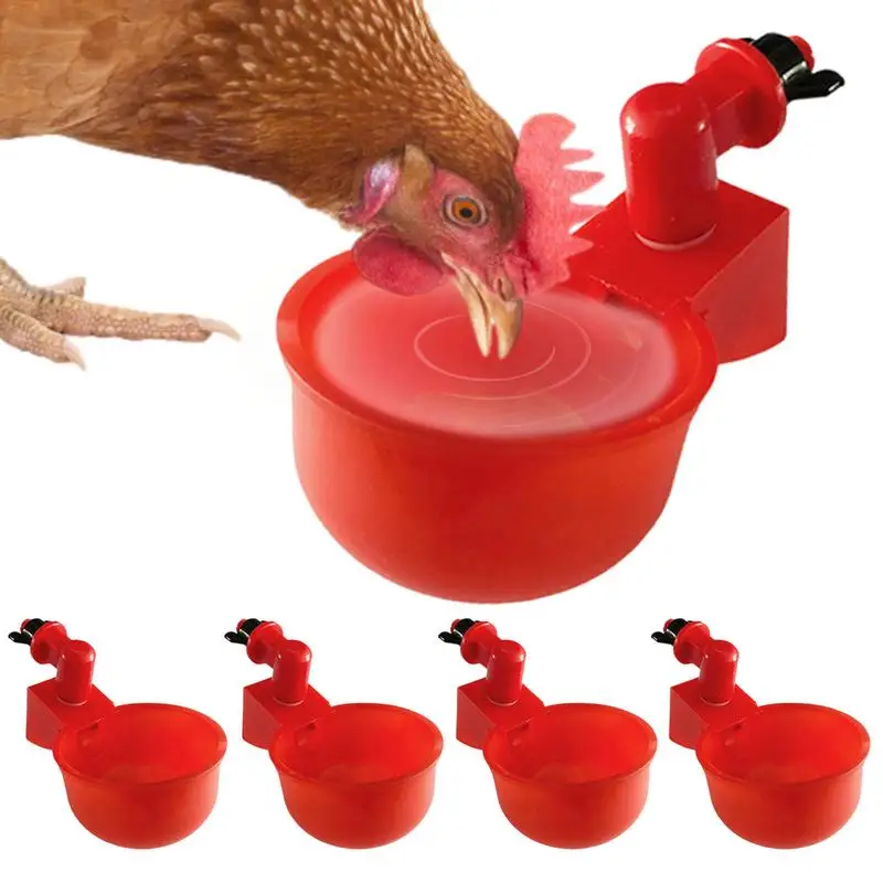 5pcs Automatic Chicken Watering Cups Plastic Poultry Waterer Cups Hanging Backyards Poultry Coop Feeder Water Drinking Cups