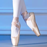 new girls ballet pointe shoes adult kids pink professional ballerina practise soft satin canvas ballet shoes with ribbons
