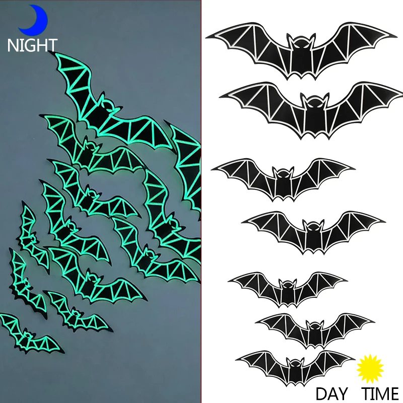 12/24/36/48Pcs Halloween Luminous Bat Stickers Black Bat Wall Stickers For Halloween Party Home Room Window Wall Decal Removable