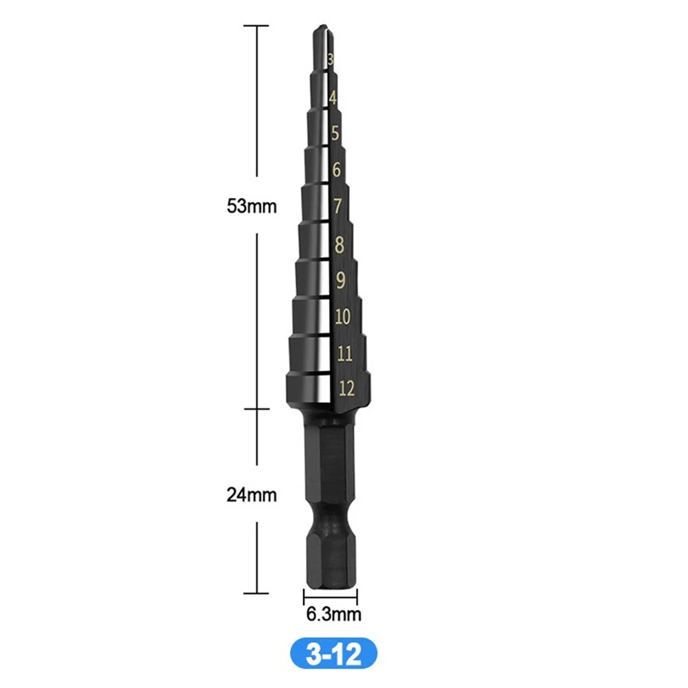 

1pc Step Drill Bit Nitrogen Coated Straight Groove Step Drill Bit HSS 3-12mm 4-12mm 4-20mm Hole Cutter For Brass Drilling Tools