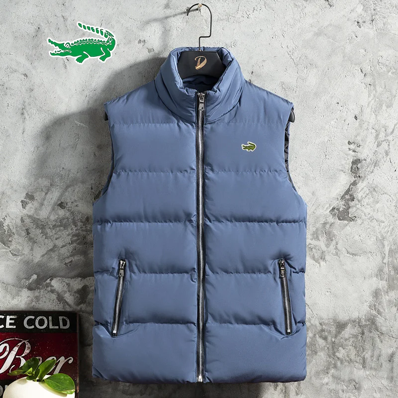 2022 Crocodile Brand Solid Sleeveless Down Vest Jacket Men's Casual Vest Coat Autumn and Winter New Men's Cotton Vest Jacket