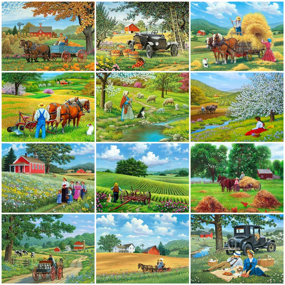 

Huacan 5D Diamond Painting Complete Kit Spring Full Square/Round Mosaic Farm Embroidery Kit Landscape Home Decoration