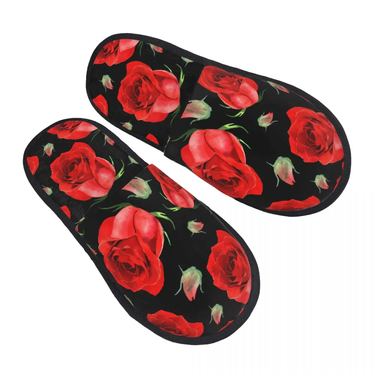 

Меховые тапочки для женщин и мужчин, модные пушистые зимние теплые тапочки, красные розы, цветы, домашняя обувь