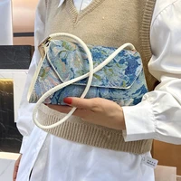 fashionable oil painting bag women bags 2022 new autumn portable bag flower design fashionable saddle bag