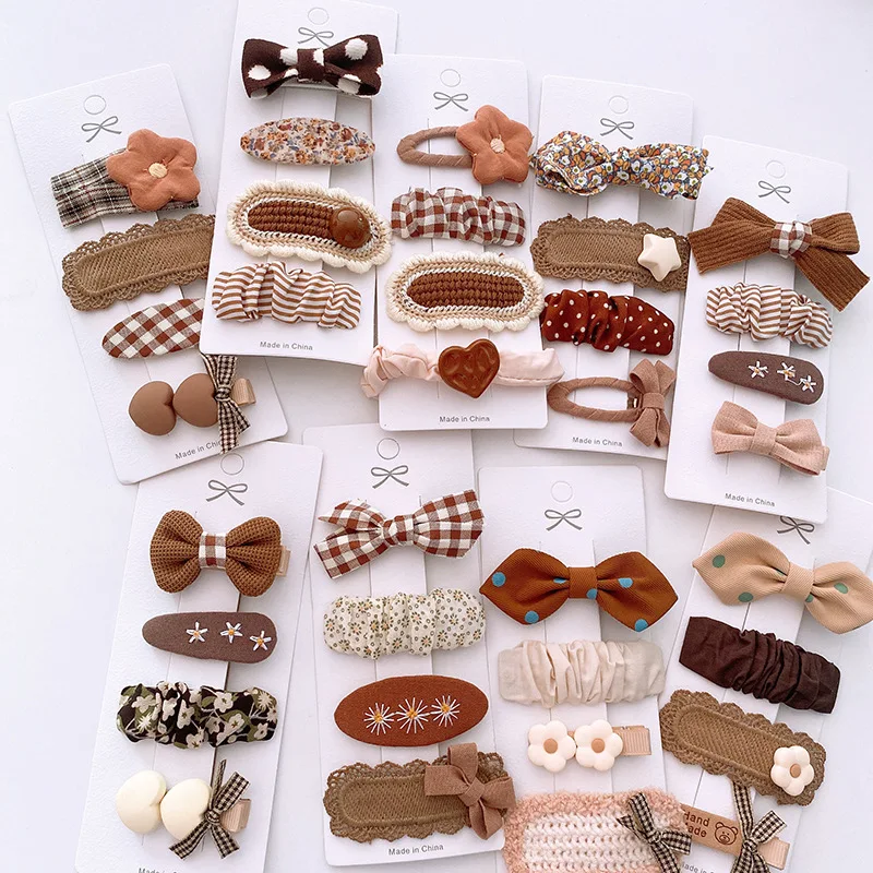 4pc Korea Fashion Dot Floral Print Basic Snap Baby Hair Drop Clips Wool Knit Clamp Pins Hairpins Cotton BB Barrettes Girls - купить по