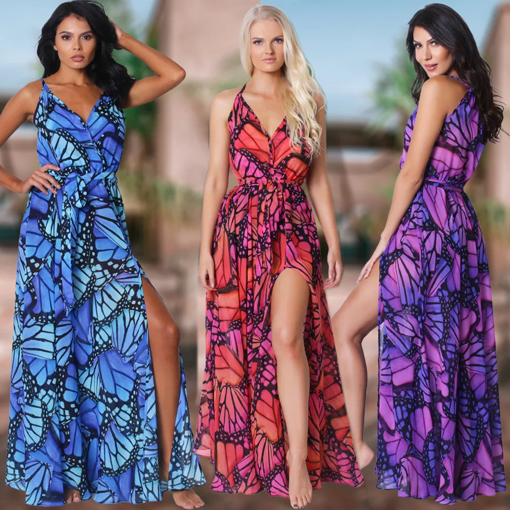 

Fashionable sexy print sleeveless suspender skirt slim and temperament all-match long dress 2022 summer new women's clothing