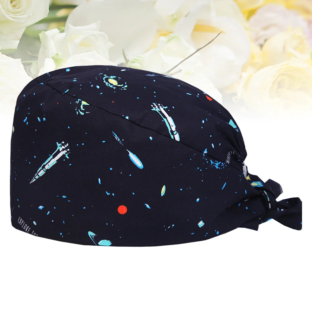 

Starry Sky Printed Hat Creative Nurse Working Hat Dust-proof Useful Head Protector for Daily Use with Sweat Towel