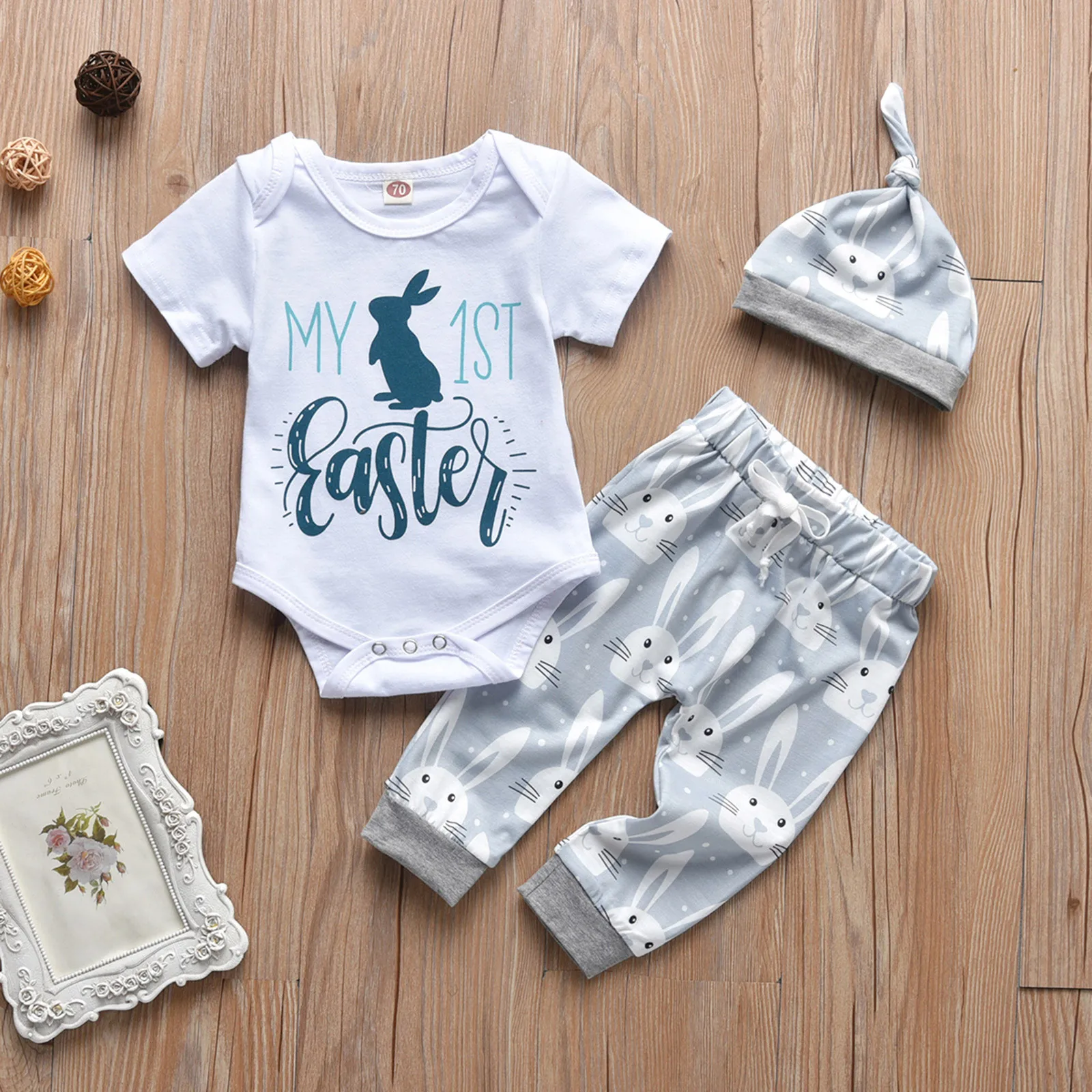 

Baby Boy Easter Bunny Outfits Short Sleeve Summer Baby Boy Sets My 1St Easter Letter Print Bodysuit Pants Hat Baby Boy Clothes