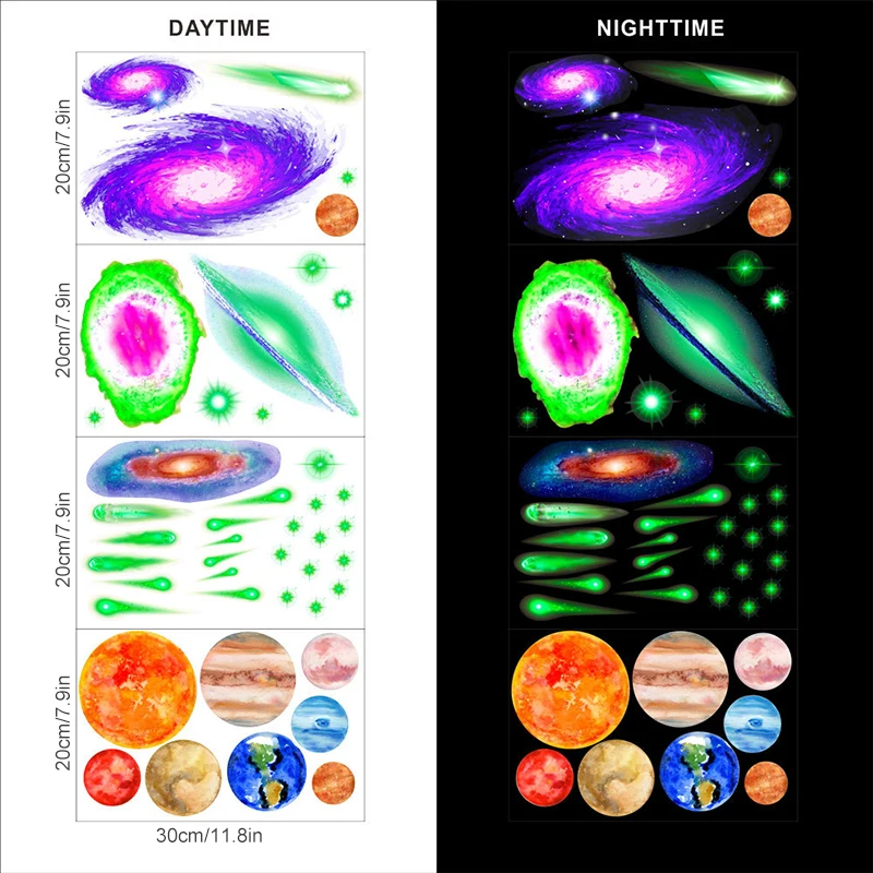 

Luminous Wall Sticker Colorful Universe Planet PVC Stickers Peel and Stick Themed Wall Art for Home Window Baby Room Decoration