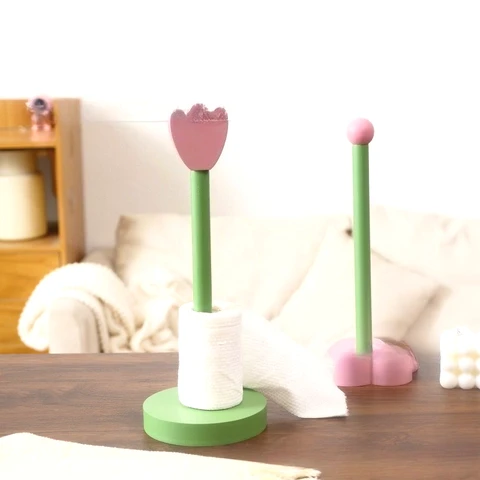 Стойка для рулонной бумаги с цветком тюльпана, милая современная деревянная полка для хранения полотенец, экономия места, домашний декор, подставка для салфеток, ванная комната