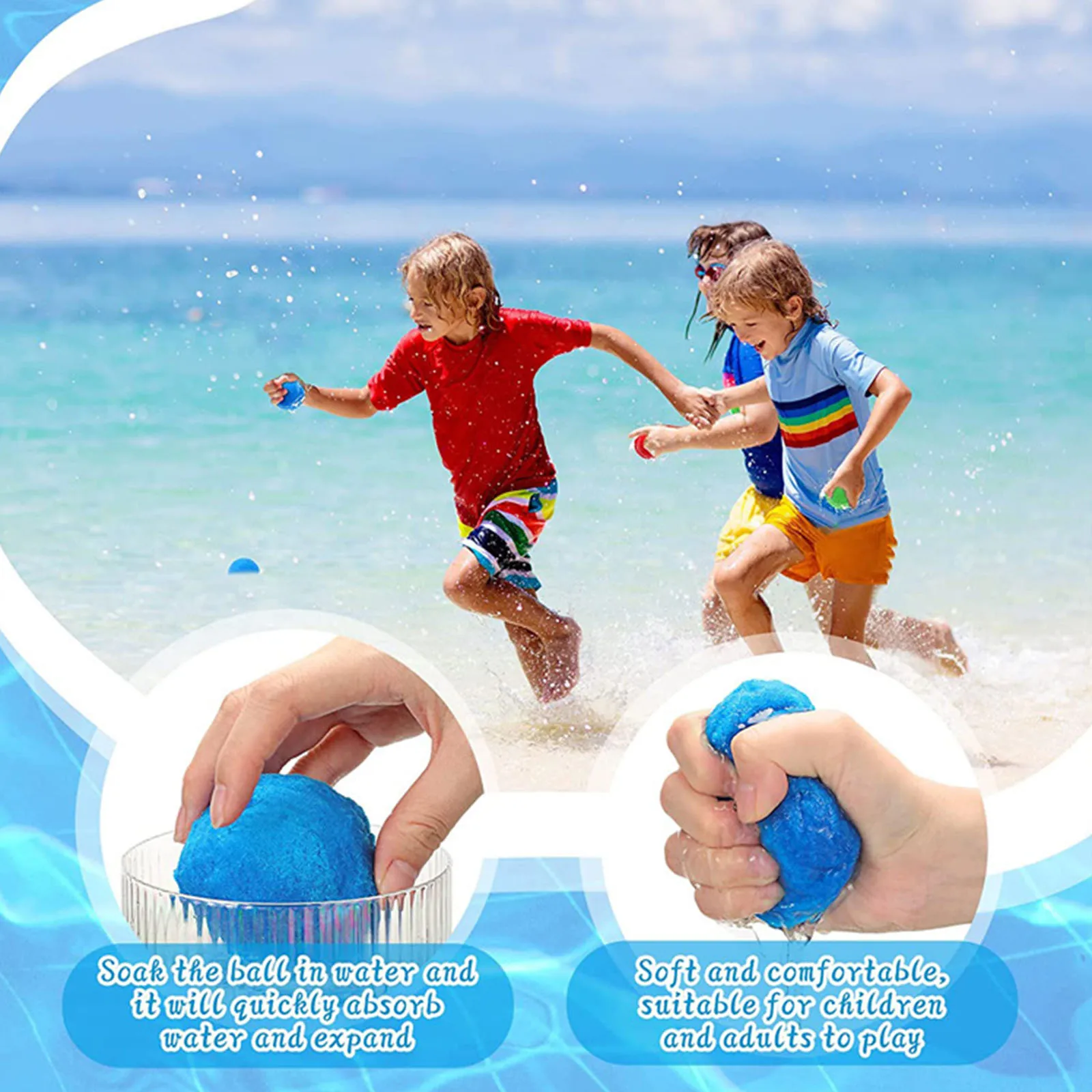 

30PCS Reusable Water Balls Cotton Splash Balls Water Balloons for Kids Water Fight Summer Beach Pool Backyard Fun Games Party
