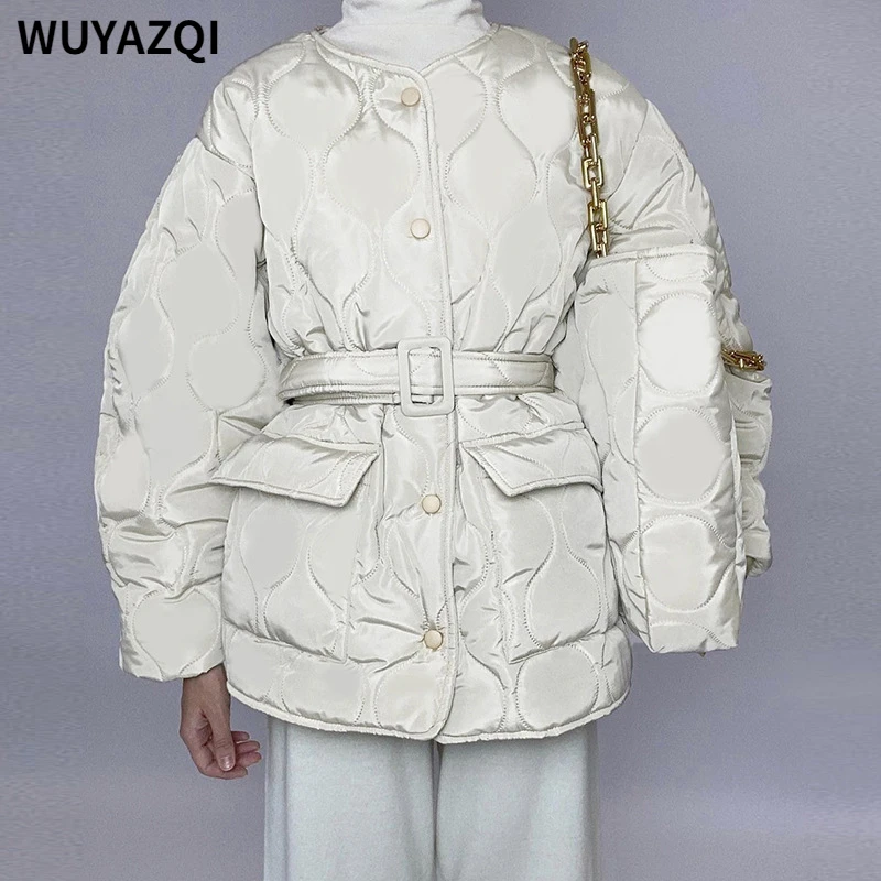 

WUYAZQI Casual women's coat Winter women's cotton padded jacket round neck loose warm cotton jacket women's fashion winter coats