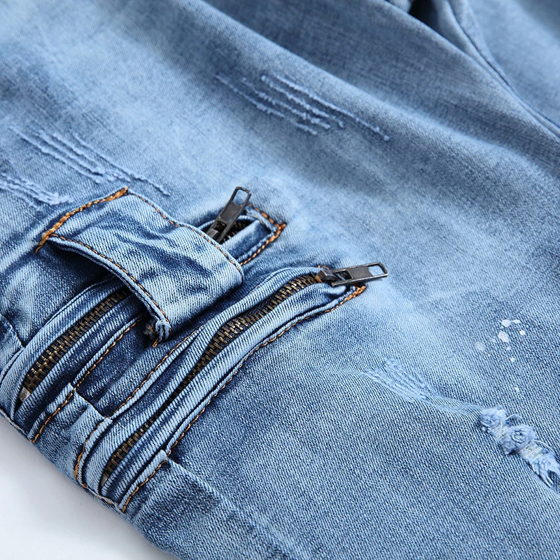 Мужские джинсы Рваные штаны новые хлопковые мужские прямые повседневные синие