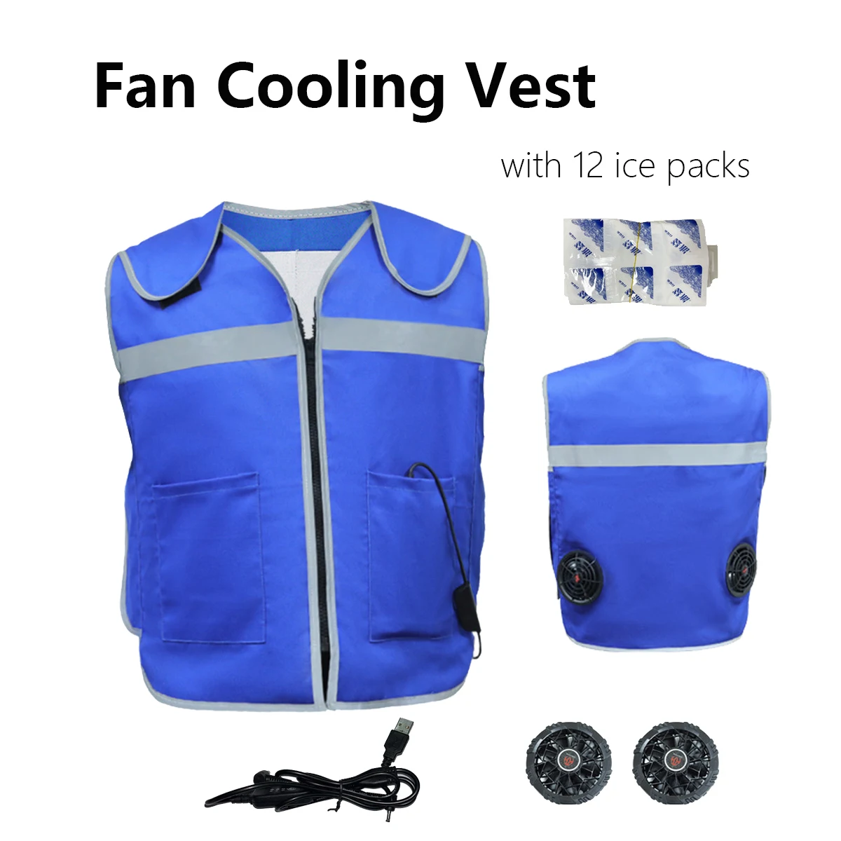 

2023 New Summer Cooling Safety Vest with Dual Fans & Ice Packs Hi-Vis Reflective Strip for Men Women Construction Outdoor Worker