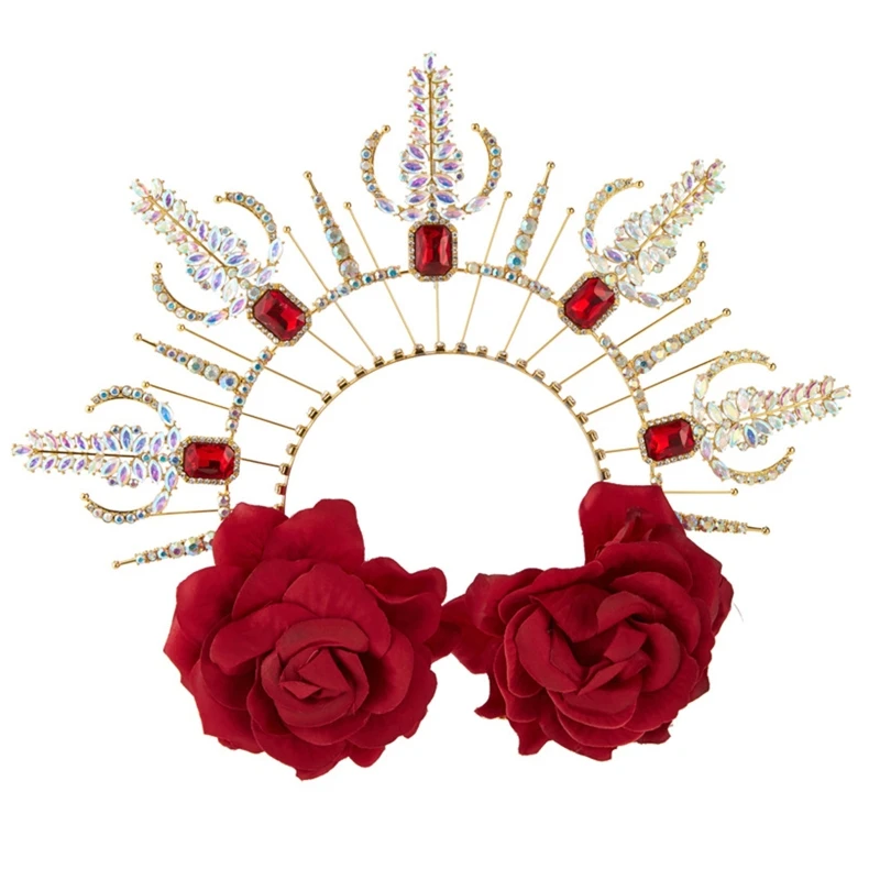 

Red Flower Angel Halo Shape Headband Carnival Halloween Festival Hair Hoop for Cosplay Party Unisex Festival Headpiece