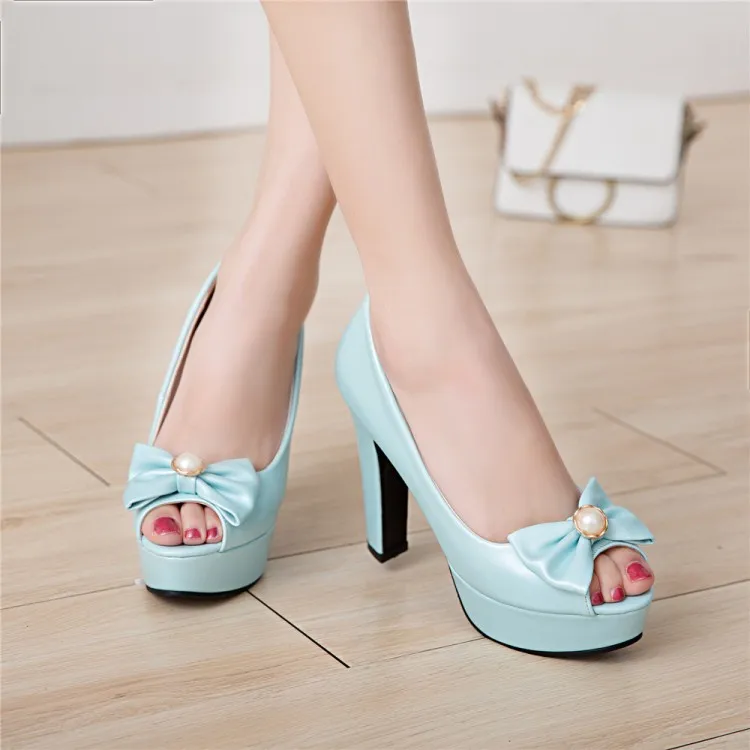 

Oversize Large size Big size sandals for women and ladies Open Toe platform shoes Thick Heel Bowknot The Lolita style