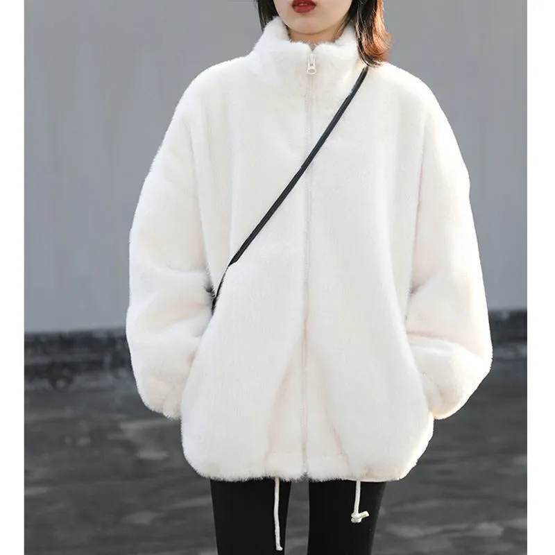 2022 New Winter Women's Lamb Wool Thick Coat Street Fashion Women's Casual Thick Coat Solid Color Women's Loose Wool Coat